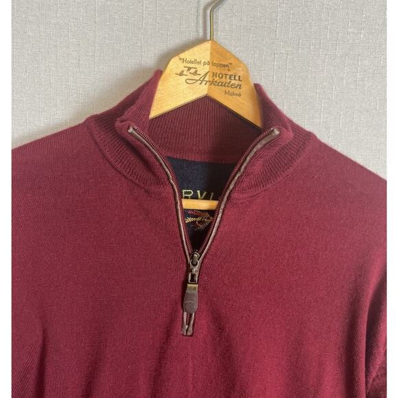 ORVIS Sweater Mens Size Large Burgundy Maroon 1/4 Zip 100% Wool Merino Classic - Picture 2 of 6